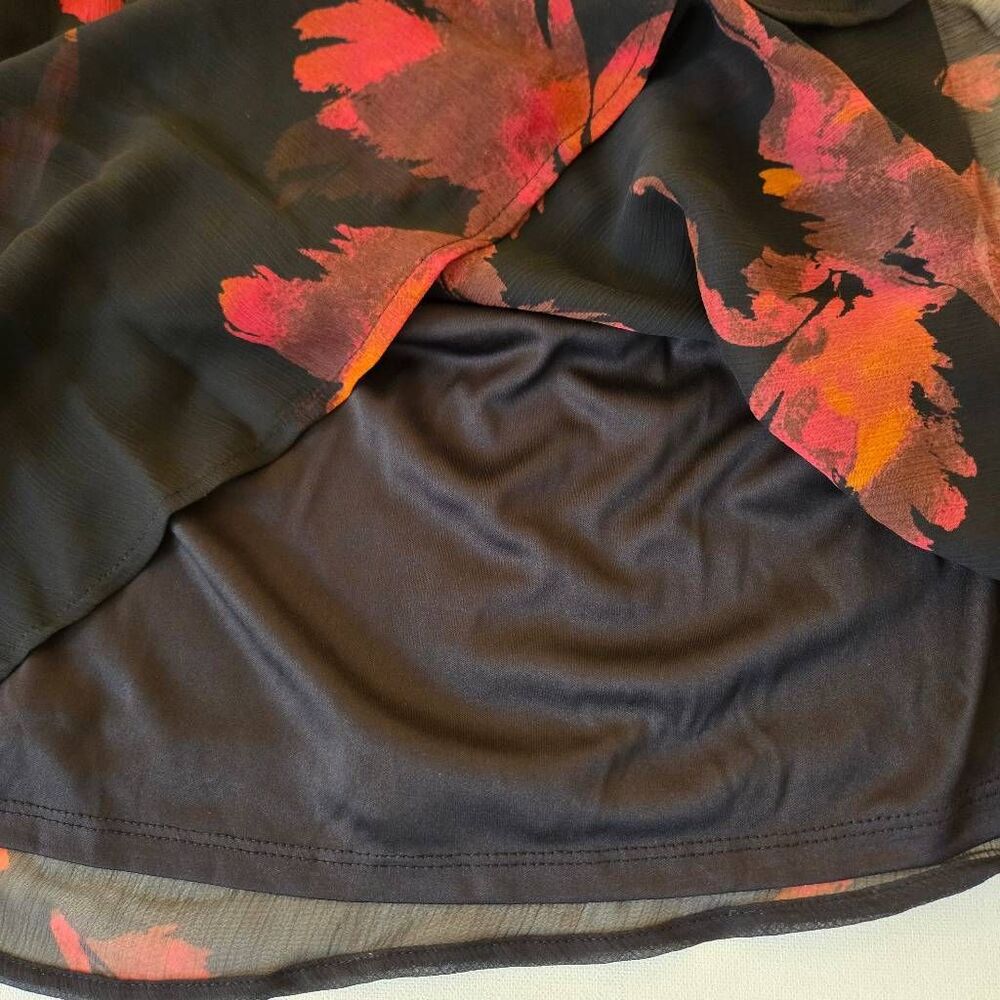 NEW Nine West Womens Black Red Floral Georgette Fabric Shirt Dress Small - Picture 8 of 12